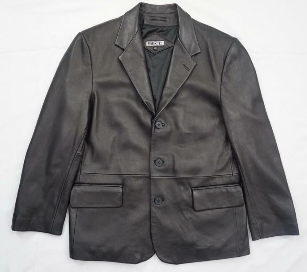 TIBOR USED MEN L BLACK GENUINE SOFT LAMB LEATHER BLAZER JACKET 3 BUTTON